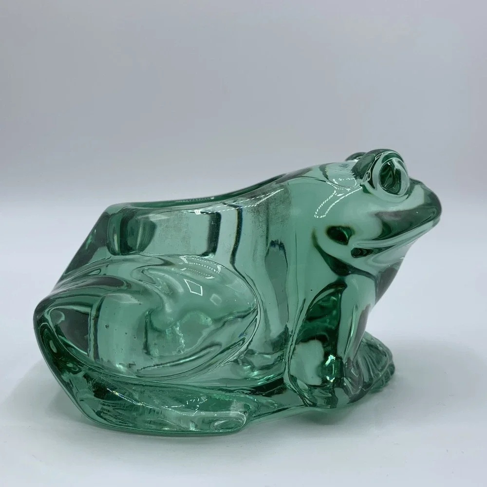 Glass Frog Toad Votive Tealight Candle Holder Heavy Paperweight Green Home Decor